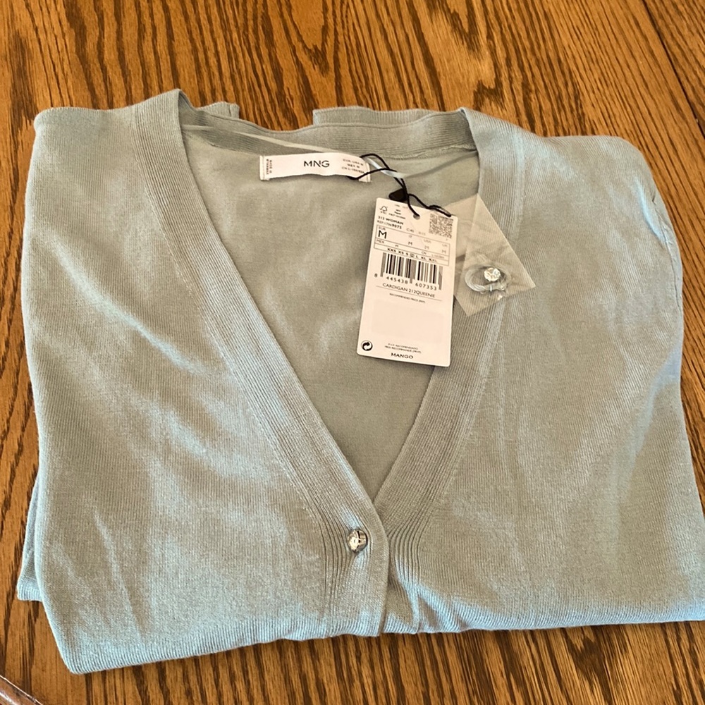 Mango V-neck Rhinestone Button Cardigan